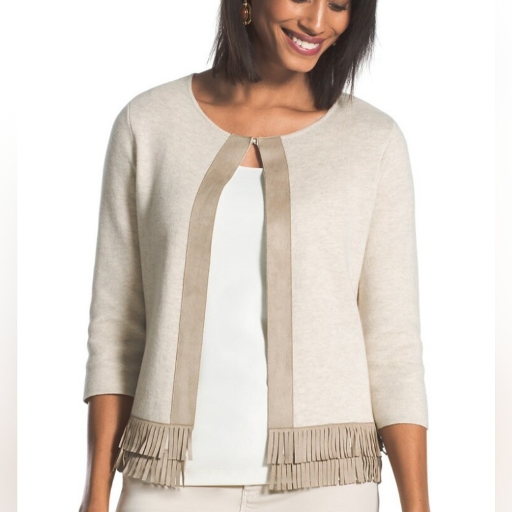 Chico's Fringe-Hem Cardigan Size 1